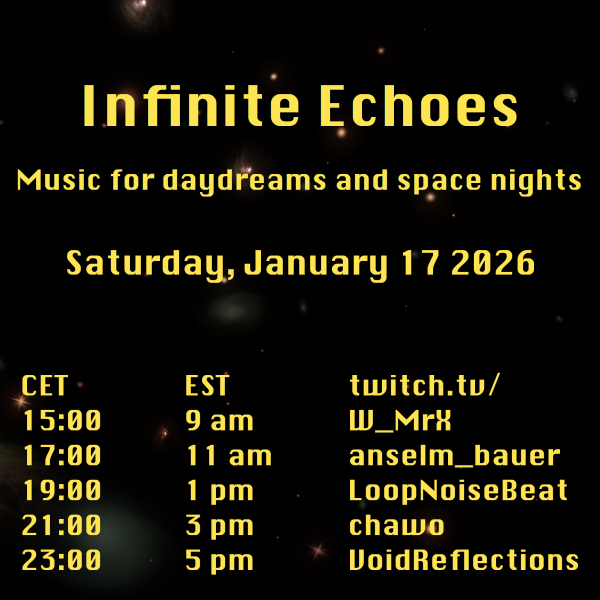 Infinite Echoes flyer with the lineup and timetable
