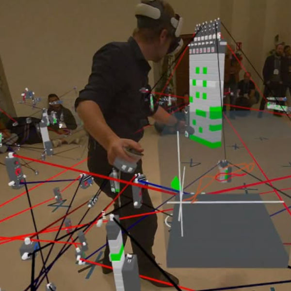 Anselm Bauer playing a VR Set with OpenSoundLab at the IEEE conference in L'Aquila